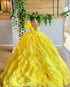 Yellow Prom Dresses Ball Gown Organza Skirt Ruffles Puffy Strapless Bodice Beaded Pageant Gowns 803101